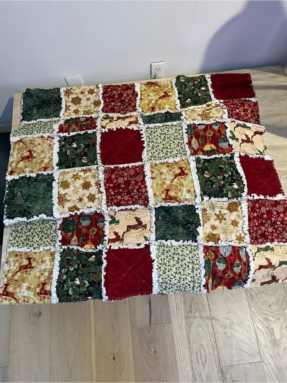 Handmade Holiday Patchwork Throw Blanket - Red, Green, Gold